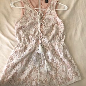 Pink and white floral romper